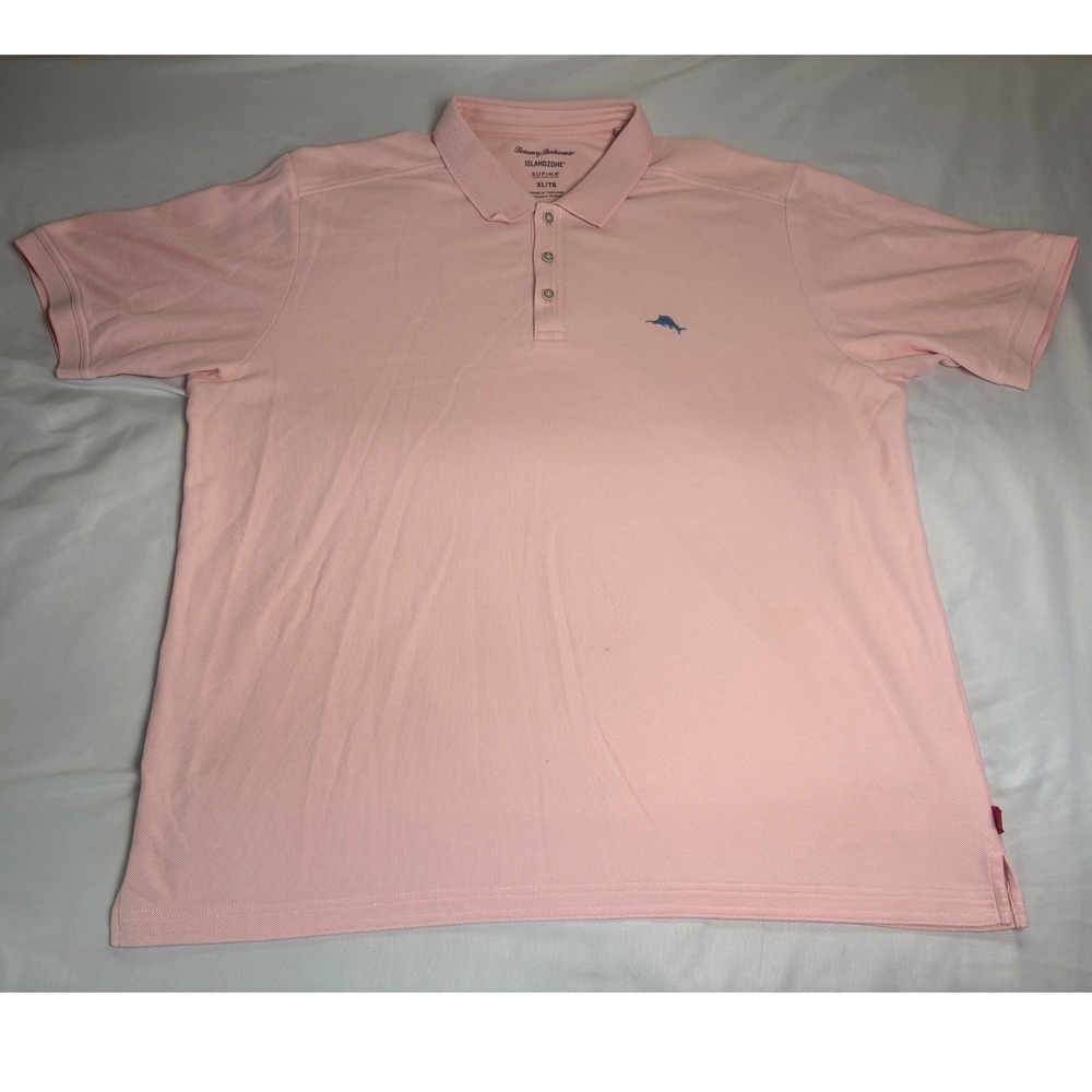 Tommy Bahama Polo Shirt Mens XL Pink IslandZone Supima Cotton Blend Short Sleeve